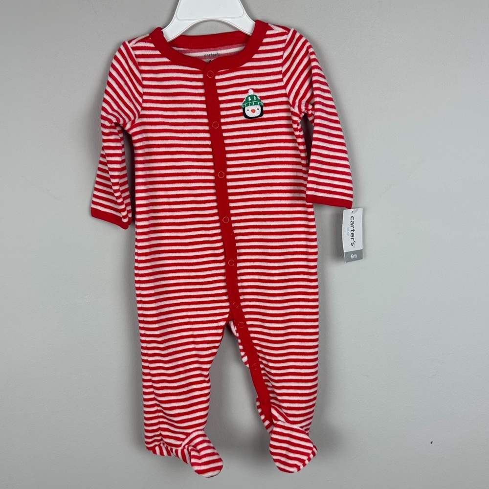 NWT Carter's Red Striped Kids One Piece Footed pajama size 6m